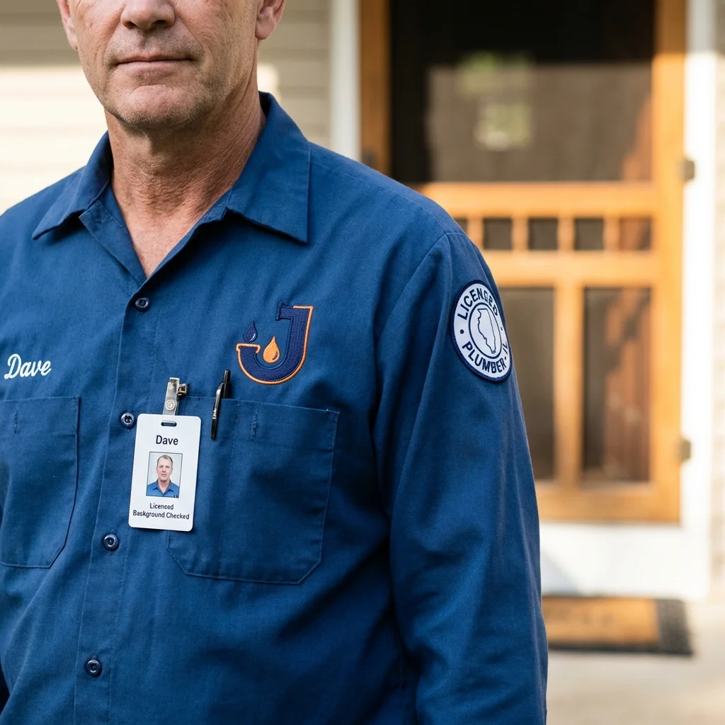 Licensed plumber showing ID badge in Clearfield, UT