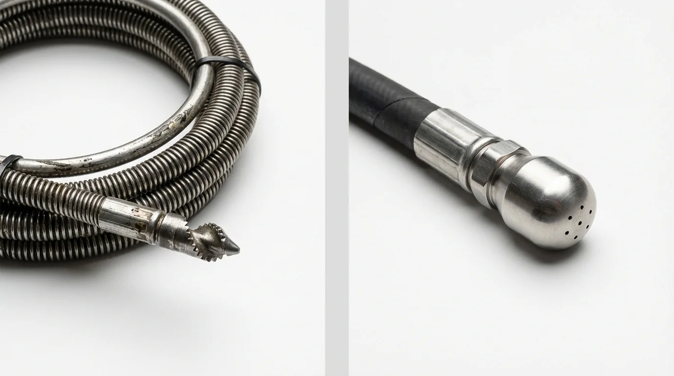 Drain snake cable and hydro jetting nozzle used for drain cleaning in Clearfield, UT